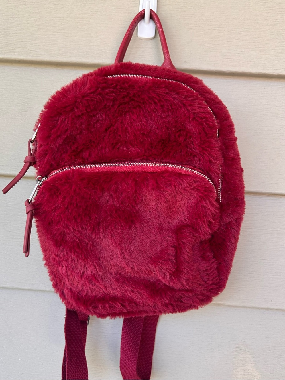 art class Plush Faux Fur Mini Backpack in Burgundy Red